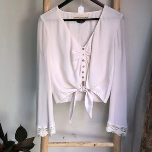 Retro Bell-Sleeve Blouse w/ Tie Font
